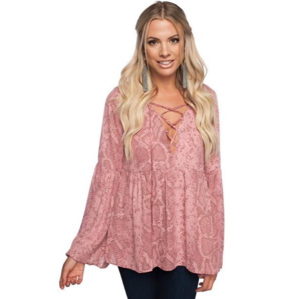 Buddy Love Snake Skin Lace Up Blouse